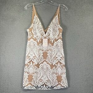 Free People White and Tan Mini Dress